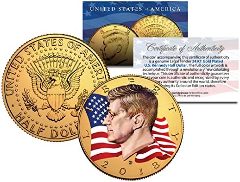 Renklendirilmiş Akan Bayrak 2018 JFK Kennedy Yarım Dolar Sikke 24 K Altın Kaplama D Nane