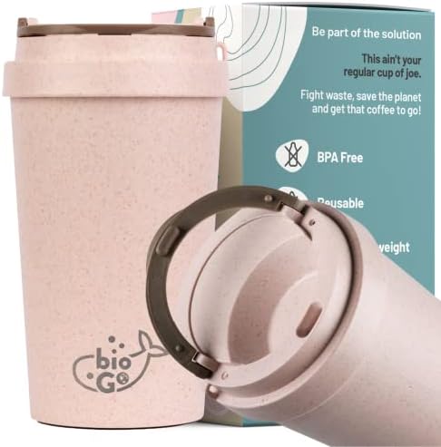 bioGo 13oz Bardak, Pirinç Kabuğu Lifi, BPA İçermeyen, Çift Cidarlı Yalıtım Yeniden Kullanılabilir Kahve Fincanları,