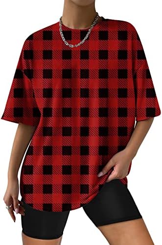 Ekose Gömlek Kadınlar için 2023 Moda Steampunk Erkek Arkadaşı Bluz Yaz Grunge T-Shirt Büyük Boy Damalı Streetwear