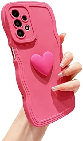 LYQZDT Düz Renk Kıvırcık Dalga Çerçeve Samsung A23 5G Durumda, Sevimli 3D Aşk Kalp Kadınlar Kızlar için, yumuşak