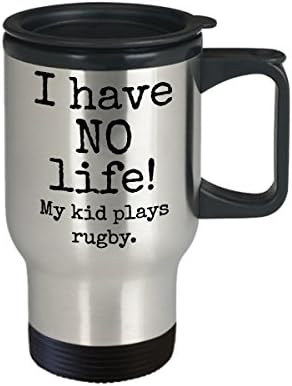 Rugby anne veya baba seyahat kupası-Hayatım yok! Çocuğum rugby oynuyor-kapaklı 14 oz paslanmaz çelik yalıtımlı kahve