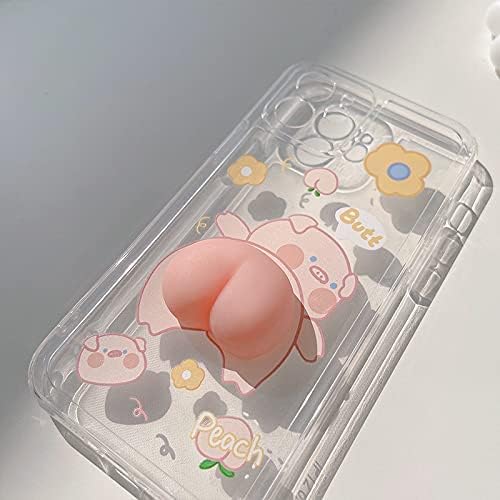 BONTOUJOUR Telefon Kılıfı için iPhone 13 Pro, komik Yenilik Sallayarak 3D Sıkılabilir Şeftali Popo Piggy Desen Mutlu