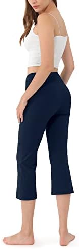 ODODOS kadın Bootleg Yoga Kapriler Cepler ile Yüksek Belli Bootcut Yoga Kapriler Karın Kontrol Çalışma kapri pantolonlar