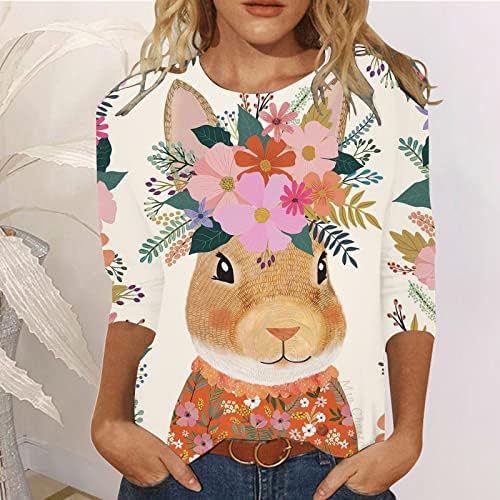 Paskalya tavşanı Gömlek Kadınlar için 3/4 Kollu Sevimli Gömlek Tunik O Boyun Casual Kazak Bluzlar Tops Sevimli Yaz