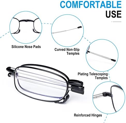OKH 2 paket okuma gözlüğü erkekler kadınlar katlanabilir, cep Metal çerçeve okuyucular mavi ışık engelleme Lens,