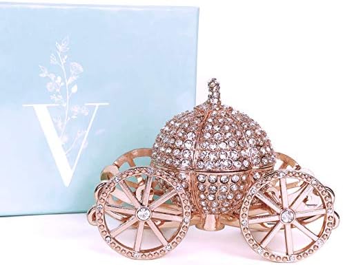 VI N VI Gül Altın Prenses Külkedisi Gümüş Rhinestone Kristal Kabak Arabası Biblo Kutusu, Mücevher Kutusu / El Boyalı