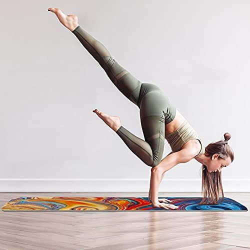 Kalın Kaymaz Egzersiz ve Fitness 1/4 yoga mat Renkli Mermer Baskı Yoga Pilates ve Zemin Fitness Egzersiz (61x183cm)