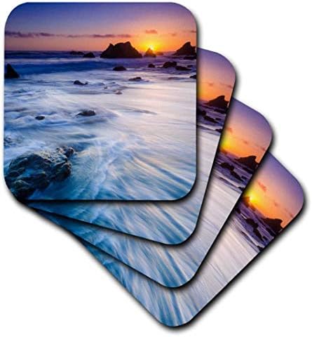 Günbatımında 3dRose Deniz Yığınları, El Matador Eyalet Plajı, Malibu, Kaliforniya, ABD Yumuşak Bardak Altlıkları
