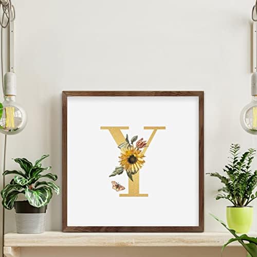 İlk Harf Y Monogram Altın Glitter Çerçeveli duvar Sanatı Işareti Aile duvar sanat dekoru Rustik Yeşillik Bitkiler