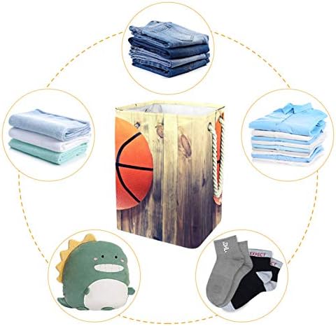 DEYYA Su Geçirmez çamaşır sepetleri Uzun Boylu Sağlam Katlanabilir Retro Basketbol Topu Ahşap Baskı Sepeti Yetişkin