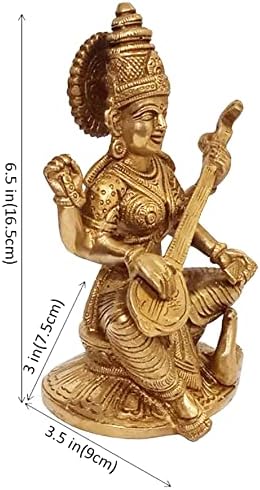 Purpledip Pirinç Heykeli Saraswati (Saraswathi): Hindu Bilgi Tanrıçası, Saraswati İdolü Müzik ve Sanat; Dekor Hediyesi
