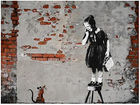 Banksy'den Alonline Art-Girl Rat Mouse / Kayın Çerçeveli Resim %100 Pamuklu Kanvas üzerine Basılmış, Köpük Tahtaya