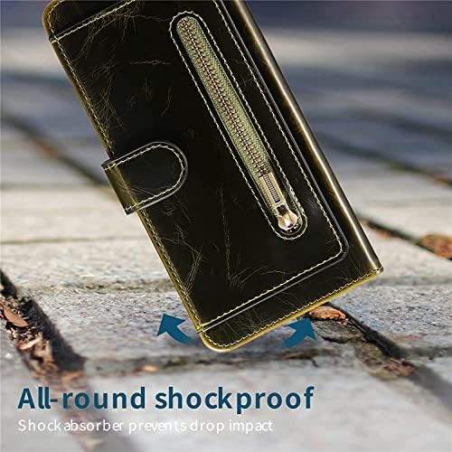 FULNES iPhone için kılıf 13 Gerçek Deri Fermuar cüzdan Kılıf ile kart tutucu Kickstand Manyetik Klipsler Flip Koruyucu