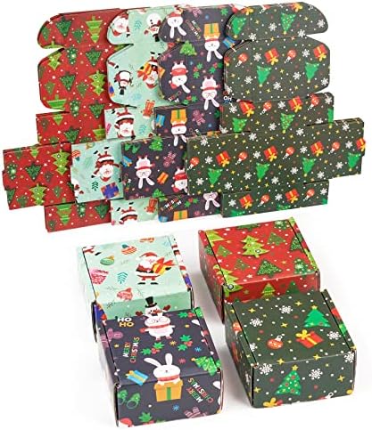 Kapaklı Küçük Noel Hediye Kutuları, 24 Paket 4x4x2 inç Noel Nakliye Kutuları, Küçük işletmeler için Geri Dönüştürülebilir