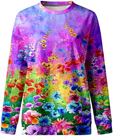 pimelu Kaputsuz Tişörtü Kadınlar için, Crewneck Tişörtü Çiçek Baskı Ekip Boyun Kazak Gevşek Gömlek Bluz