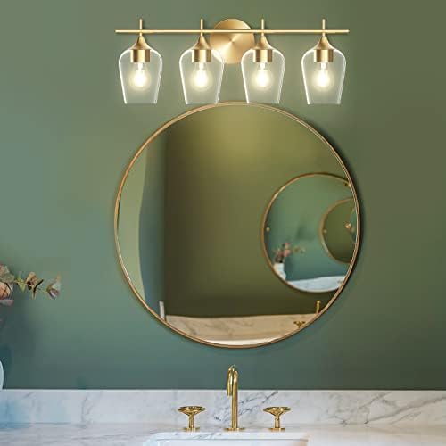 Ayna Üzerinde Hamilyeah Altın Banyo aydınlatma Armatürleri, Şampanya Pirinçli 4 Işıklı Makyaj Lambası, Banyo için