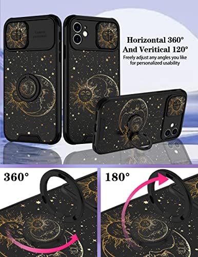 Goocrux (iPhone 12 için 2in1 Kılıf Güneş ve Ay Kadınlar Kızlar için Sevimli Yıldız Uzay Telefon Kapağı Slayt Kamera
