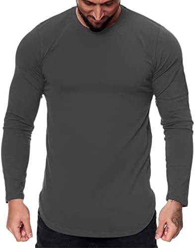 ZDDO Erkek Uzun Kollu T-Shirt Temel Crewneck Egzersiz Tee Tops Güz Wrap Hem Fanilalar Rahat Spor koşu tişörtü