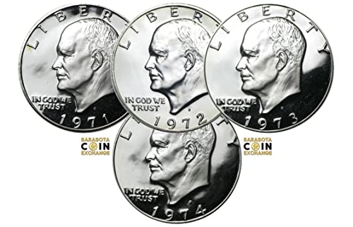 1971'ler 1971, 1972, 1973 ve 1974 San Francisco Nane Gümüş Kanıtı Eisenhower Dolar 1 Dolar Ultra Kamera Hücresi 1