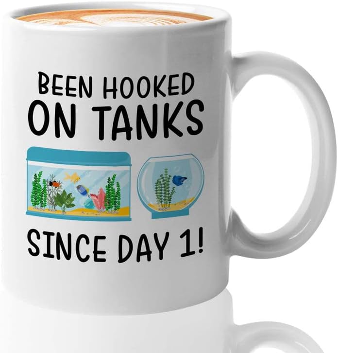 Flairy Land Balık Tankı Severler Kahve Kupa 11 oz Beyaz-Been çengel-Betta Tankı Severler Akvaryumcu balık akvaryumu