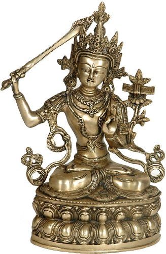 Egzotik Hindistan (Tibet Budist Tanrısı Manjushri-Bilgelik Bodhisattvası, 13 İnç Yükseklik, Sarı