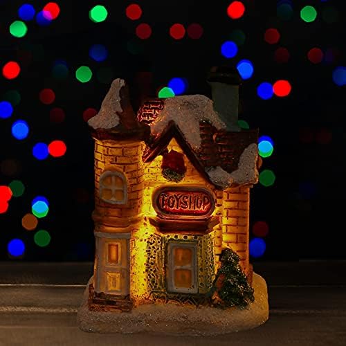 STOBOK 2 Adet Noel Kış Köy Evleri LED ışıklı Noel Şehir Sahne Ekran Minyatür Reçine Yapı Süs Kapalı oda Masaüstü