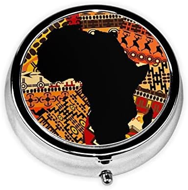 Afrika Haritası Etnik Desen Hap Kutusu, Yuvarlak Hap Kutusu, Metal Üç Bölmeli Hap Kutusu, Taşıması kolay