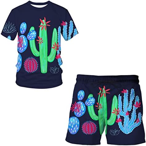 Yaz Renkli Hayvan ve Bitki serisi tişört erkek 3D Dijital Baskı Kısa Kollu Şort Yuvarlak Boyun Takım Elbise