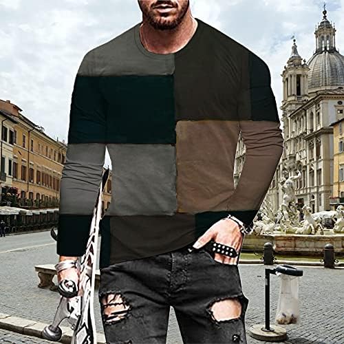 Casual erkek Sokak yuvarlak tişört Üst Baskı Boyun Uzun Dijital Kollu 3D erkek Bluz (d-Yeşil, XXXL)