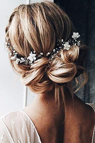 Kercısbeauty Beyaz çiçekli saç Vine Düğün Gelin Başlığı Inci Kristal Kafa Bandı Kadınlar Özel Durum Takı (Gümüş)