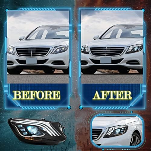 VLAND LED Farlar Benz S-Class 2014-2017 için uygun, Mavi gündüz farları, sıralı dönüş göstergesi, bükme ışığı ve