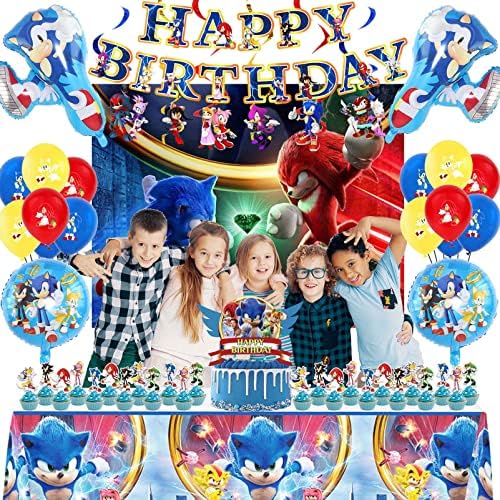 Sonic Doğum Günü Partisi malzemeleri, Sonic Doğum Günü Partisi süslemeleri zemin, mutlu Yıllar afiş, folyo balonlar,