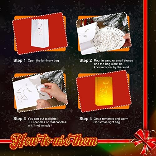 100 Parça Noel Armatür Çanta Beyaz Kağıt Armatür Çanta Alev Dayanıklı Mum Çanta Fener Çanta Noel Ağacı ile 5 Tasarımlar