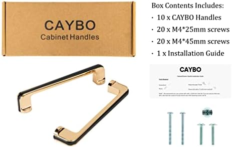 CAYBO 10 Paket Cilalı Dayanıklı Çinko Alaşımlı dolap kolları 2 Takım Vida ile. 5 inç Modern Siyah Altın Süslemeli