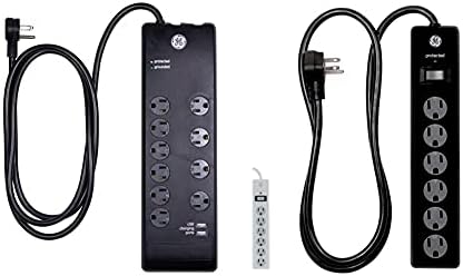 GE UltraPro 10 Çıkışlı Aşırı Gerilim Koruyucu, 2 USB Bağlantı Noktası, 6 Ft Güç Kablosu, 3000 Joule, Siyah, 14096