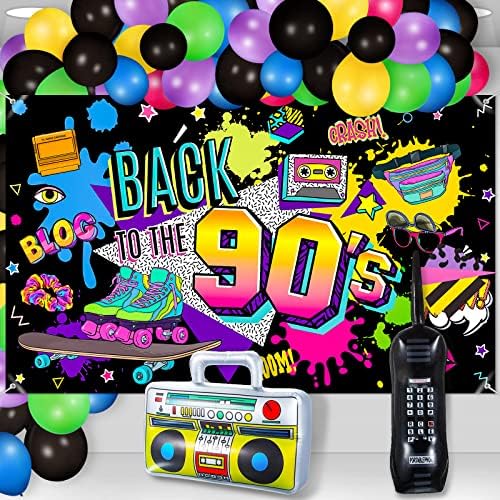 90'ların Parti Süslemeleri 80'lere Geri Dön 90'ların Banner Hip Hop Zemin Şişme Radyo Boombox ile 80'lerin 90'ları
