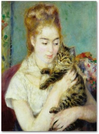 Kedili Kadın 1875 Sanat Eseri Pierre Renoir, 14 x 19 inç Tuval Duvar Sanatı
