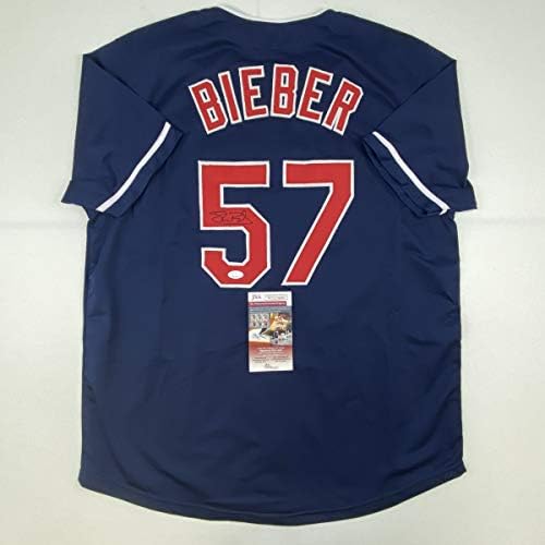 İmzalı / İmzalı Shane Bieber Cleveland Mavi Beyzbol Forması JSA COA