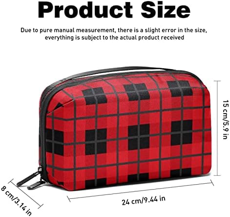 Noel Kırmızı Siyah Ekose makyaj çantası Kadınlar için, Suya Dayanıklı Deri Tuvalet Organizatör, seyahat Kozmetik