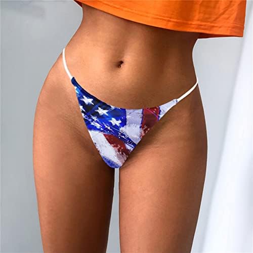 Kadınlar Dikişsiz G-String Thongs Düşük Rise Mikro Geri Bikini Külot No Show ABD Bayrağı Şerit Yıldız Vatansever