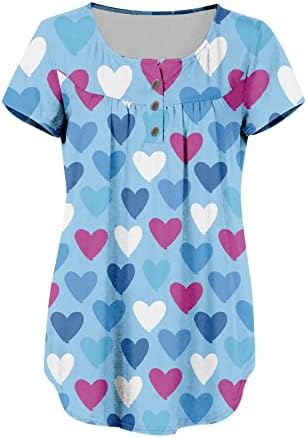 Sevgililer Günü Bayan Üstleri Uzun Kollu Henley Gömlek V Yaka Bluzlar Düğmeli Tunikler Flowy Pileli Bluzlar