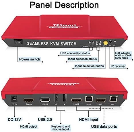 TESmart HDMI KVM anahtarı PIP KVM anahtarı Kutusu 4k @ 30Hz IR Uzaktan ile 2 in 1 Out Destekler USB 2.0 Hub
