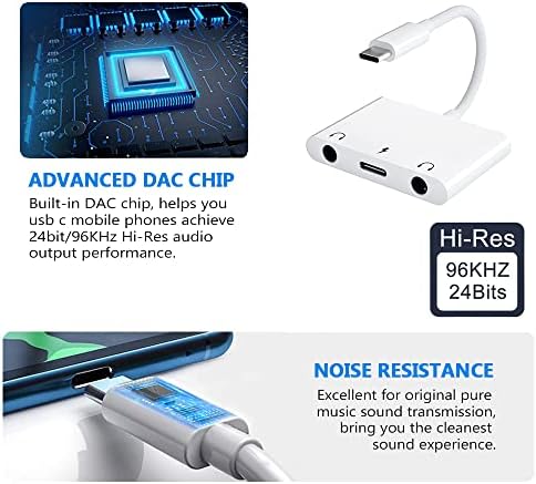 USB C 3.5 mm Ses Adaptörü, Hızlı Şarj Portu ile Aux Kulaklık Jakı Splitter, Tip-C Çift Kulaklık Dönüştürücü, Samsung