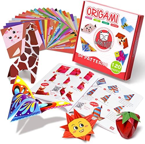 Gamenote Renkli Origami Kiti Çocuklar için 54 Projeleri 120 Çift Taraflı Origami Kağıt 12 Yaprak Uygulama Kağıtları