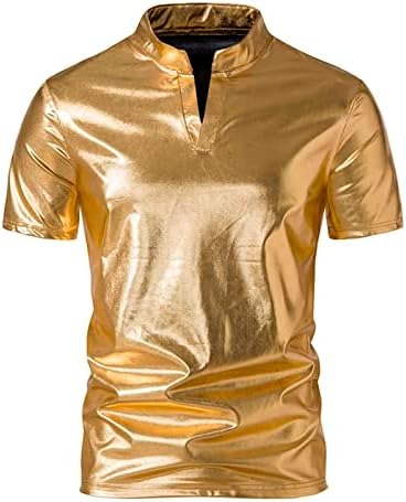Erkek Parlak Sparkle T Shirt Hipster Metalik Kısa Kollu Polos Gömlek 70 s Disko Gece Kulübü Parti T-Shirt Tops