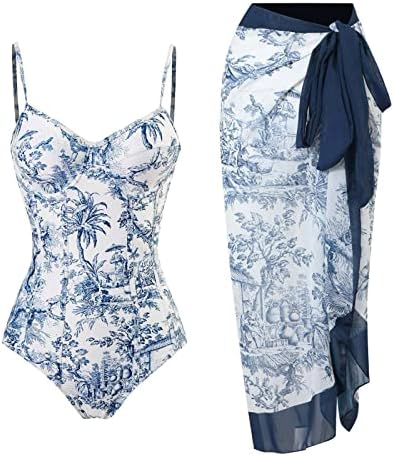 Knosfe 2 Adet Kadınlar bikini seti Fırfır Kollu Karın Kontrol Mayolar Çiçek Baskı Spagetti Kayışı Beachwear Coverups