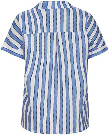 Çizgili Cap Sleeve Tees Kadınlar için Yaka Düğmesi Açık Ön Gevşek Fit T Shirt Longline V Boyun Yaz Casual Tops