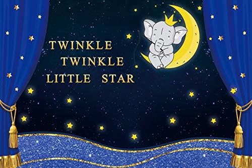 5x3FT Mavi Perde Sahne Zemin Twinkle Twinkle Little Star Fil Arka Plan Gece Yıldızlı Gökyüzü Glitter Yıldız Ay Fotoğraf