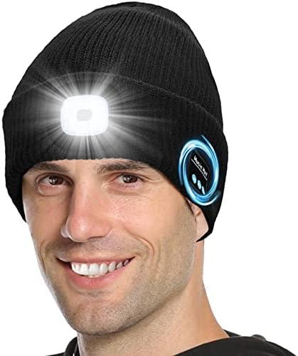 Tutuko Bluetooth bere şapka ile ışık, Unisex usb şarj edilebilir led lamba Far Kapağı kulaklık, Noel Teknoloji Hediyeler