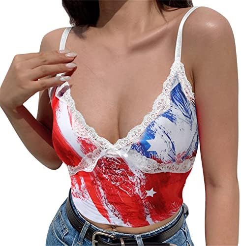 4th Temmuz Kırpma Üstleri Kadınlar için Rahat Yaz Seksi Kolsuz Cami T-Shirt ABD Bayrağı Yıldız Çizgili Gömlek Kırpılmış